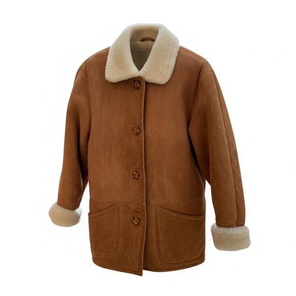 DANIER Tan Sheepskin Shearling Leather Coat - Picture 2 of 7